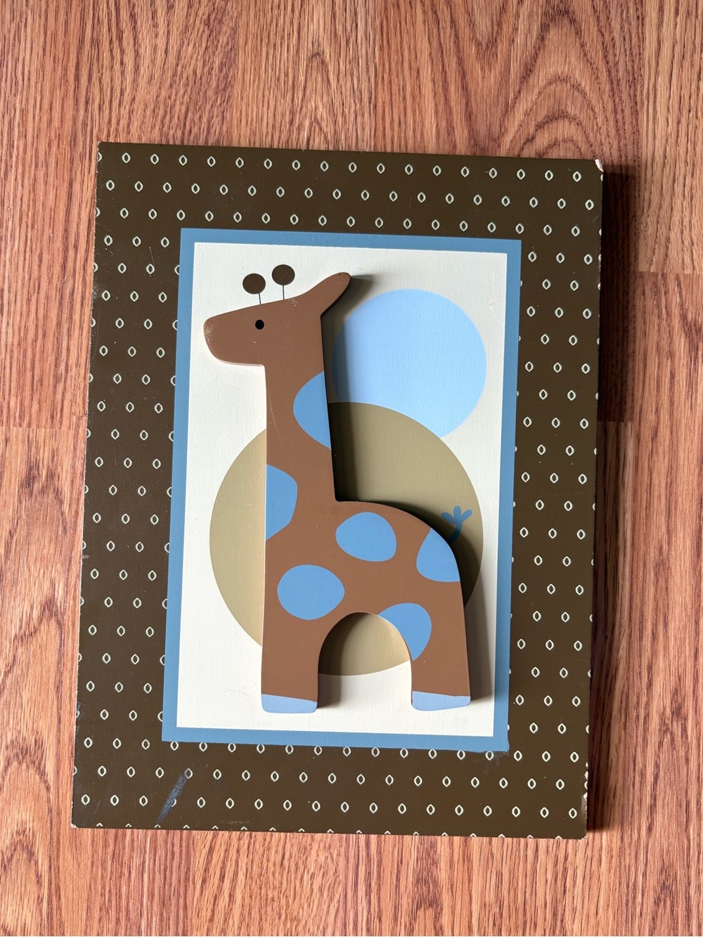Giraffe Wall Art Nursery / Baby Decor 9x12 / Blue and Brown